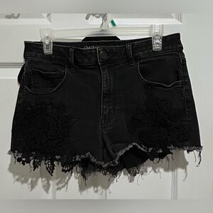American Eagle Outfitters Black Denim Hi-Rise Shortie with Lace Details Women 12